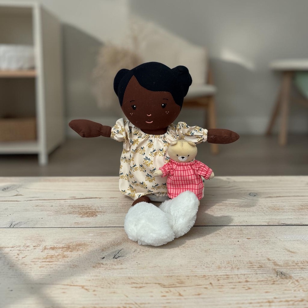 Manhattan Toy Playdate Friends Harper Doll w/ Mini Teddy Bear Floral Dress Plush